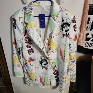 NWT VINTAGE 80'S STYLE GRAFITTI ART PRINT CASUAL JACKET BLAZER SZ XXL